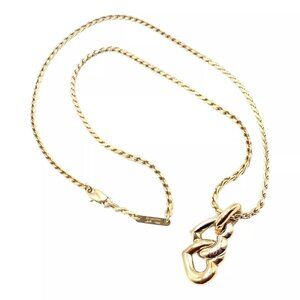 Authentic! Cartier 18k Yellow White Gold Double Heart Pendant Chain Necklace